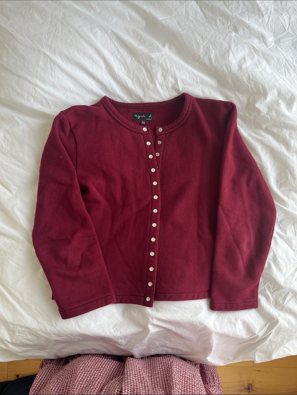 agnès b. Snap Front Burgundy Cardigan